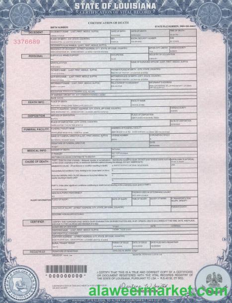 USA Louisiana death cert
